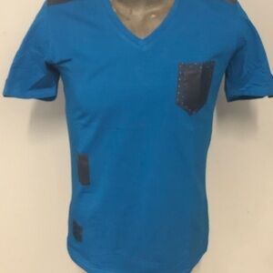 Vassari t-shirt vneck royal blue slim fit patches